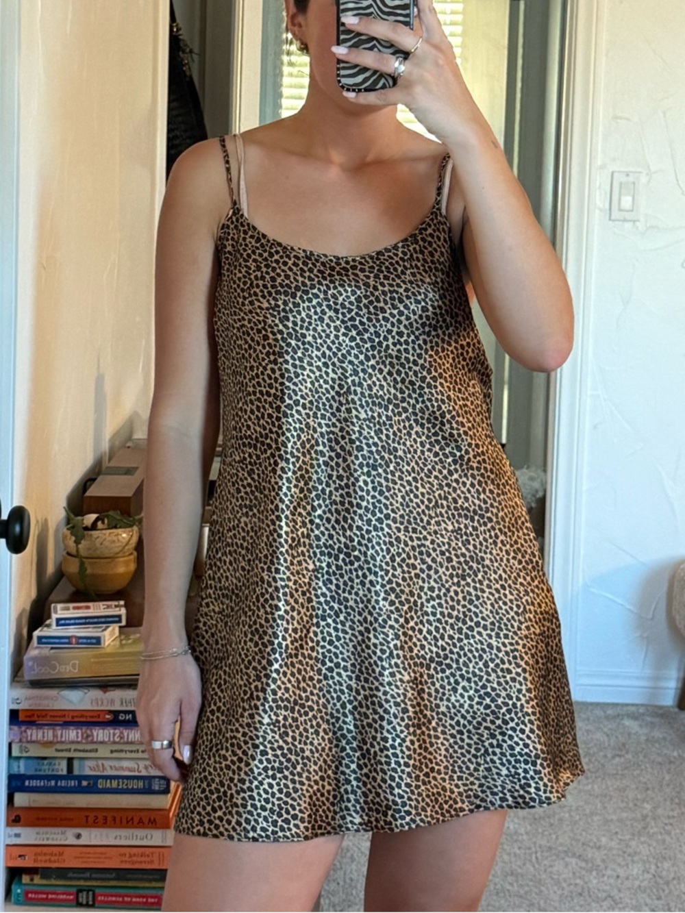 Leopard Print Mini Slip Dress in Gold